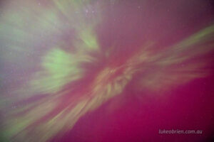 The coronal form of the aurora ie the aurora directly overhead at Seven Mile Beach in Tasmania