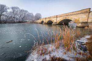 Winter wonderland! Ross Bridge and a frozen Macquarie River, Tasmania